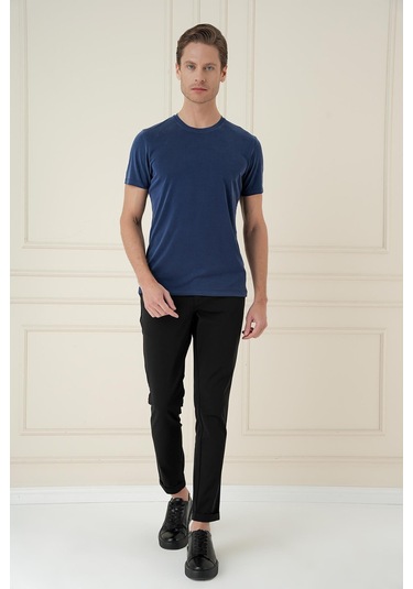 Comfort Fit Bisiklet Yaka Modal Kısa Kol Casual Lacivert Tişört Ts 895 Lacivert