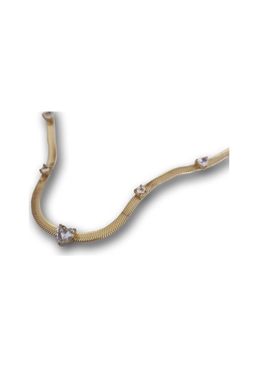 Uzel Çelik Sarı Zirkon Taşlı İtalyan Zincirli Taş Kalpli Kolye