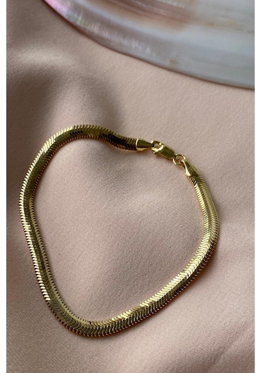 Zümrüt Sarraf 14 Ayar Yeşil Altın Kadın Tondo Ezme Zincir Bilekli Sarı Altın