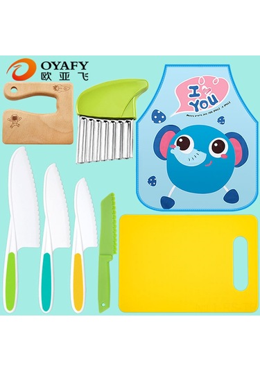 Reedark Çocuklar İçin Eğlenceli Ve Güvenli Mutfak Seti: Plastik Meyve Bıçağı, Patates Kesici, Önlük Ve Kesme Tahtası 8 Parça Diğer