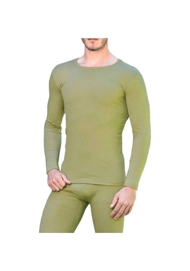 Erkek Haki Erkek Uzun Kollu Bisiklet Yaka Fit Kalıp Termal Üst 4021 Haki