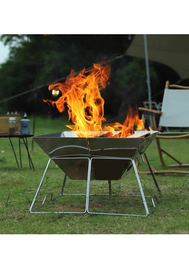 Shufa Taşınabilir Paslanmaz Çelik Ateş Yakma Standı, Kolay Sökülüp Takılabilir Mangal / Barbekü Izgarası 31 31 22cm Gri