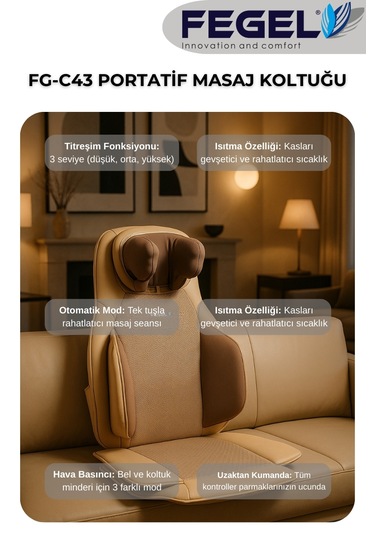 Fg-c43 Taşınabilir Masaj Koltuğu Boyun, Sırt, Bel Ve Kalça Masajı,ısıtma,titreşim Bej