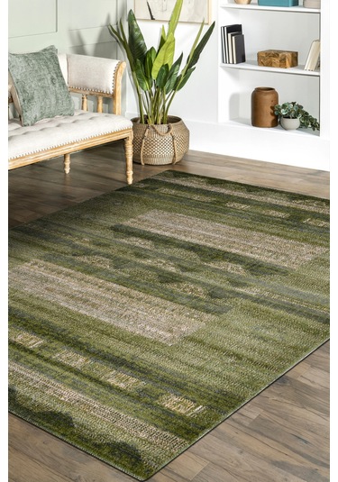 Arkaik Halı Koleksiyonu Zamansız Dokulu Desen, Tozumaz, Kolay Temizlik, İnce Form Yeşil