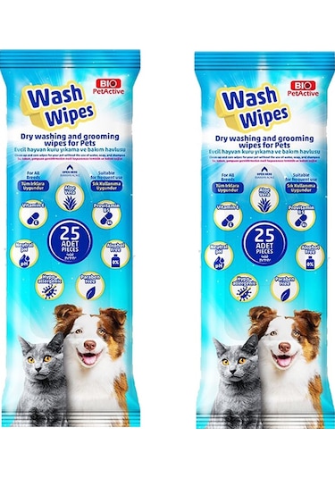 Bio Pet Active Wash Wipes Kuru Yıkama ve Bakım Havlusu 2 x 25'li