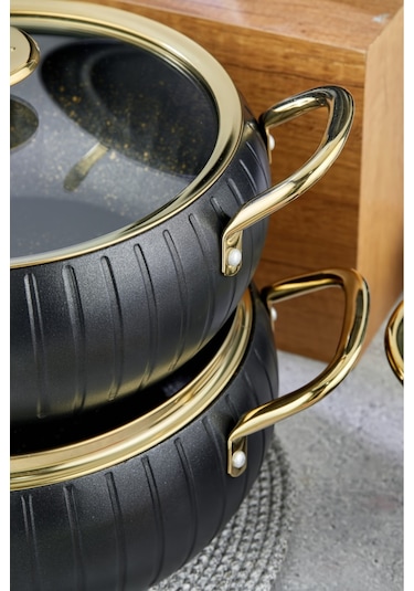 Cooker 7 Parça Granit Tencere Tava Seti Siyah