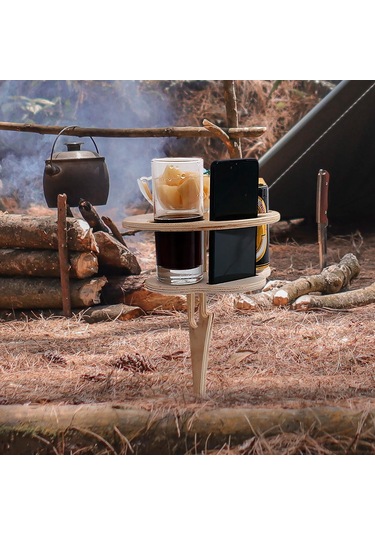 Suntek Magideal Taşınabilir Piknik Masası Cam Raf Dış Ahşap-rengi