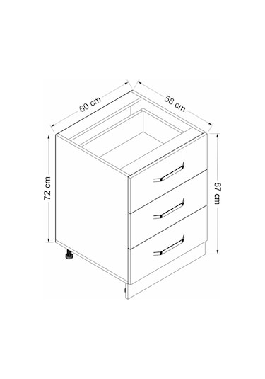 Minar Mutfak Modül Alt 3ç Nray 60cm Dolap Byz Mebran C Byz
