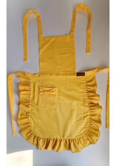 Keten Fırfırlı Bohem Mutfak Önlüğü Sarı