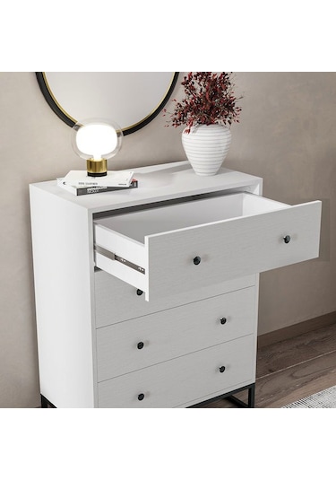 Just Home Alba Şifonyer - Beyaz / Siyah - 105x45x80 Cm Beyaz / Siyah