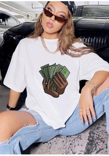 Unisex Beyaz Oversize Baskılı Tshirt BEYAZ
