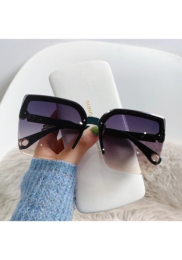 Rpxbguckarhg Büyük Boy Vintage Kare Güneş Gözlüğü Uv400 Koruma Moda Aksesuarkırmızıother51 Gri