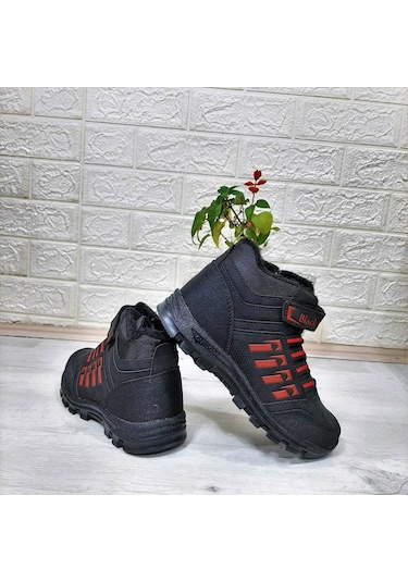 Black Sea 542 Siyah-kırmızı Kürklü Fermuarlı Cırtlı Erkek Çocuk Bot 001