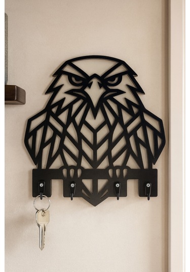 Kartal Figürlü Duvar Anahtarlık Askısı Siyah - Beyaz