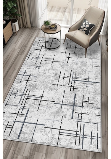West Home Dijital Baskı Yıkanabilir Kaymaz Taban Salon Halısı Mutfak Halısı Yolluk Wh 488 Grey