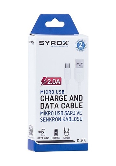 Syrox C65 Micro Usb Şarj Ve Data Kablo 2.0A 1Mt Beyaz (303963783)