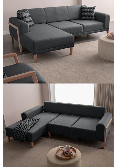 Latte Sırt Mekanizmalı Köşe Koltuk Takımı Antrasit