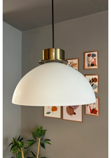 Perry Beyaz Cam Tekli Avize Ufo Plafonyer Başlık Retro Sarkıt Lamba Restoran Salon Aydınlatma Beyaz