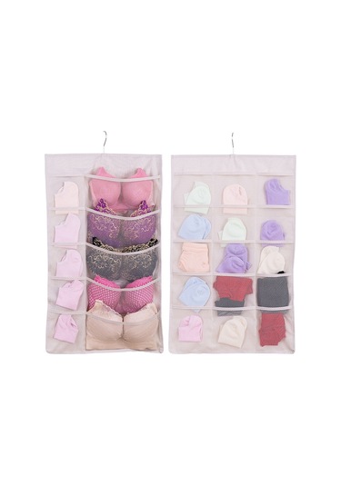 Cbtx 25 Cepli Dolap Sütyen İç Giyim Çorap Saklama Oxford Kumaş Çift Taraflı Askılı Çanta - Bej