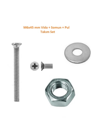 M6x45 Mm Vida+somun+pul Matkap Uçlu Yhb Vida Set 20 Adet