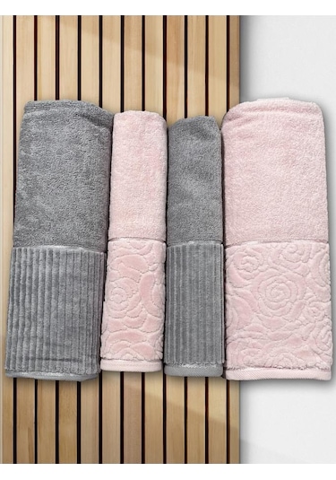 Sevgi Hamam Takımı 4 Parça Gri - Pudra Çok Renkli