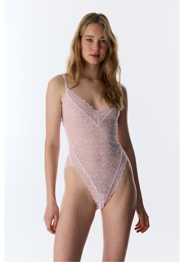 Penti Açık Pembe Full Lace Dantel Bodysuit