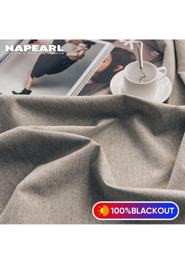 Krem 1 Adet Napearl % 100% Karartma Düz Renk Keten Yatak Odası Pencere Perdesi Modern Halka Tipi Perdeler Oturma Odası Perdesi Ev Dekor İçin W100cm X L200cm Krem