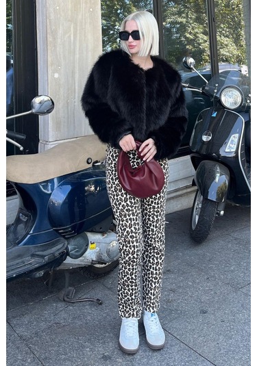 Madmext Siyah Bisiklet Yaka Kadın Suni Kürk Mont Mg2176 Siyah