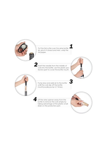 Geeroyoo "pratik Şarap Açacağı Seti - Hava Basınçlı, Vakum Tıpa Ve Folyo Kesici İle" Gümüş