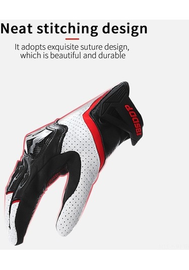 Fortunelane Motorcycle Tam Parmaklı Karbon Fiber Eldivenleri, Solunumlu, Dürtüye Dayanıklı, Dokunmatik Ekran Uyumlu - Kırmızı L