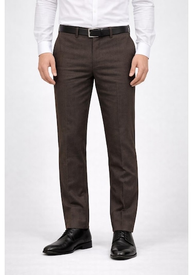 Classics Men Caserta Klasik Fit Likralı Erkek Kanvas Pantolon - 7517 Kahverengi