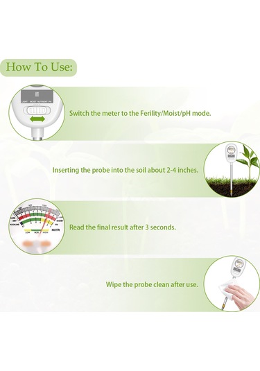 Jeemson Bitki Bakımı İçin Toprak Test Cihazı - Nem, Işık, Ph Ve Gübre Düzeyi Ölçer - 90 Derece Katlanabilir Tasarım