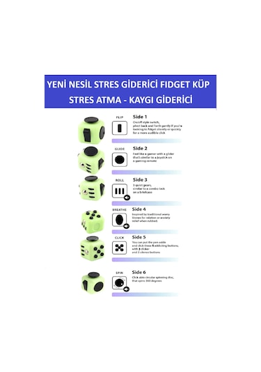 Yeni Nesil Stres Küpü - Fidget Cube - Yeşil-siyah - Stres Atma Ve Kaygı İçin Faydalı