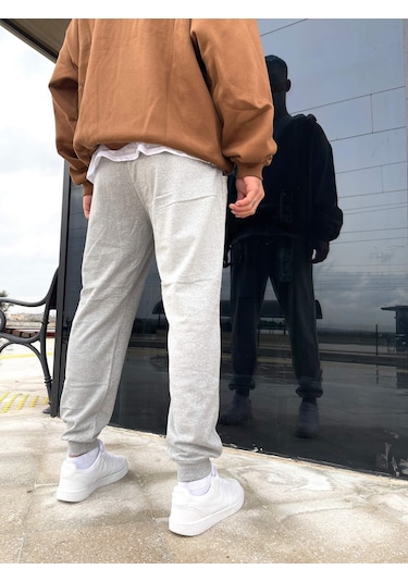 Unisex Şardonlu Eşofman Altı - Gri 001