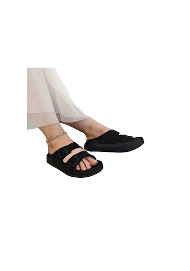 Pierre Cardin 7410 Siyah Çift Tokalı Yumuşak Taban Rahat Terlik Siyah