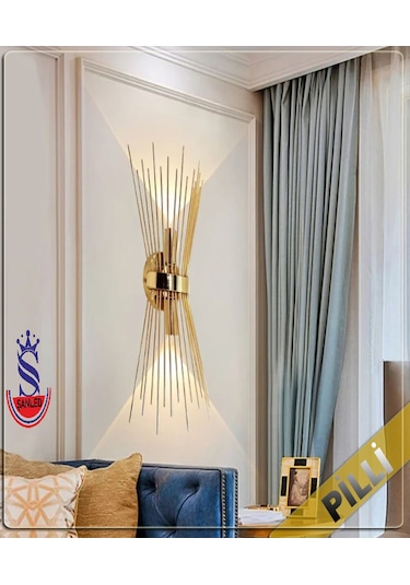 Şanled Kirpi Modeli Metal Çift Yönlü Gün Işığı Gold-siyah Kasa Duvar Aydınlatma Aplik-pilli Gün Işığı