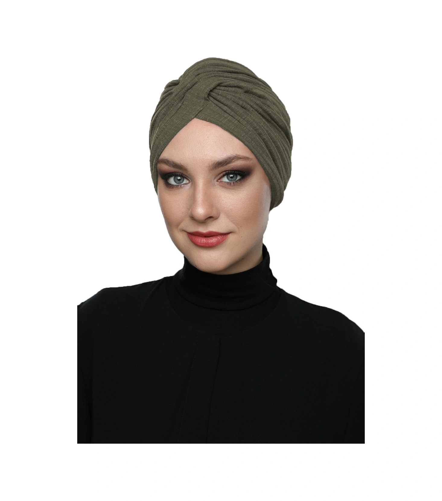 Çapraz Penye Astarlı Asker Yeşili Hazır Türban Tesettür Havuz Bonesi Asker Yeşili