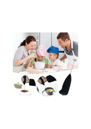 Aubyhe El Elektrili Çelik Milk Frother - Kahve, Çikolata, Matcha Köpürtücü - Pil Dahil Değil 1 Adet Siyah