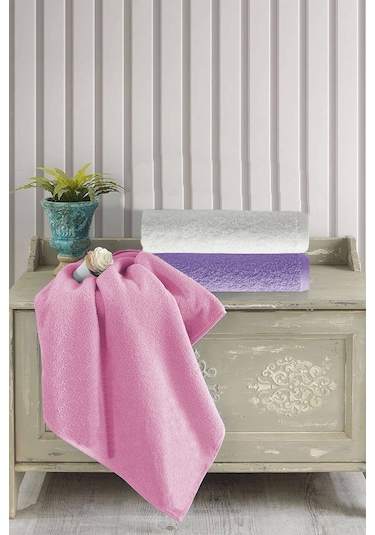 3 Lü Renkli El Yüz Havlu Seti %100 Pamuklu Natural Harmony Mor