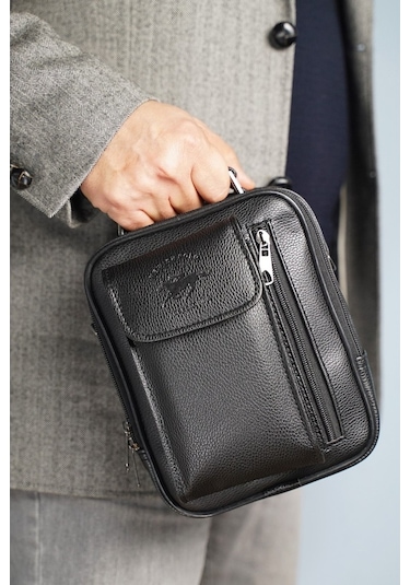 Erkek Siyah Deri Çelik Kasalı Telefon Bölmeli El Ve Omuz Çantası (539615540)