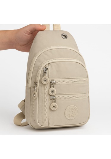 Newish Polo Kadın Krinkıl Kumaş Çapraz Tek Kol Göğüs Ve Omuz Sırt Çantası-crossbody Bag Krem