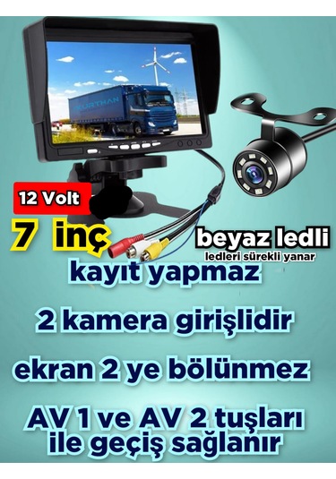 1 Adet Beyaz Ledli Kelebek Kamera 7'' Ekran Set Kayıt Yapmaz 12v
