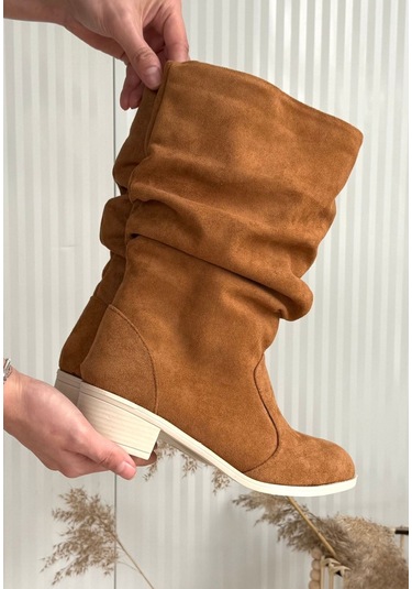 Jolin Taba Süet Topuklu Çizme Taba