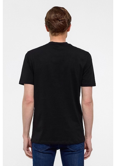 Siyah Regular Düz Bisiklet Yaka Tişört-38579 Siyah