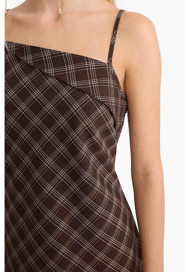 Defacto Coool Çapraz Yaka Kareli Askılı Midi Elbise E4397ax25aubn549 Kahve