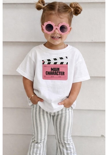 Monila Unisex Çocuk Pamuklu Bisiklet Yaka Baskılı T-shirt Pembe