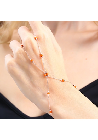 Turuncu Boncuk Detay Rose Renk Gümüş Şahmeran Rose Gold