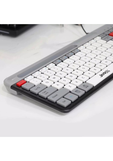 Jedel K37 Slim Kablolu Ofis Klavyesi - Telefon Tutuculu, Sessiz Tuşlu