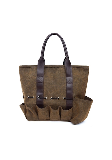 Symbee Kahverengi Kumaş Bahçe Aletleri Çantası - Sağlam Taşıma, Kolay Temizleme Ve Geniş Depolama Kapasitesiyle Bahçe, Çimen Ve Çiftlik İçin