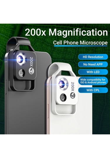 Youmex 200x Büyütme Mobil Mikroskop - 6 Led Işık & 2 Seviye Parlaklık Ayarlı - Usb Şarjlı Batarya - Çocuklar İçin Fen Denemeleri - Android/ios Uyumlu - Siyah